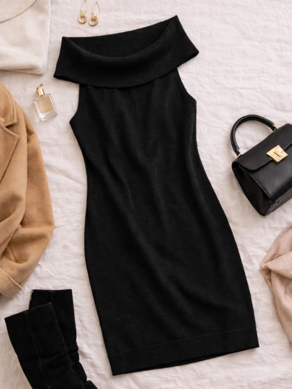Chelsea & Theodore Cashmere Black Turtleneck Sweater Dress